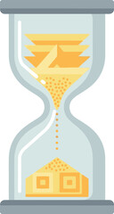 Illustration of an hourglass with yellow sand flowing from the top to the bottom.