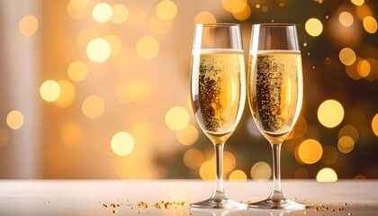 Celebrate with two glasses of bubbly champagne, perfect for toasting and enjoying a festive and joyful occasion