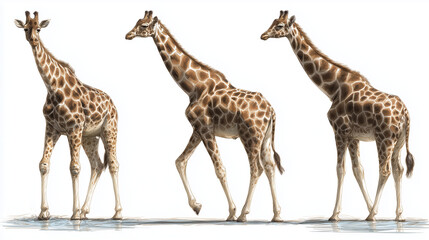 Illustration set of giraffe poses isolated on a white background
