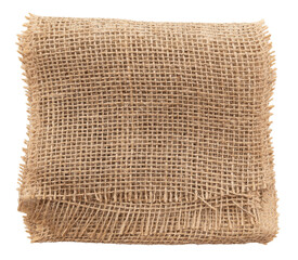 Burlap texture. A piece of torn burlap on a white background. Canvas. Packing material