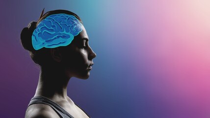 Young woman with digital brain icon