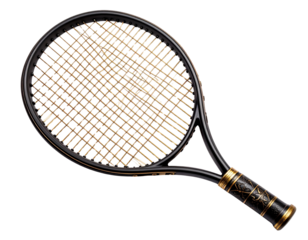 Vintage Black Tennis Racket with Ornate Details – Transparent PNG