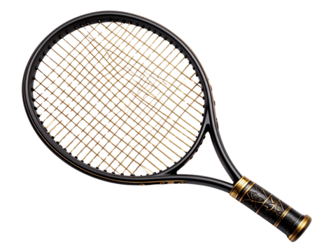 Vintage Black Tennis Racket with Ornate Details – Transparent PNG