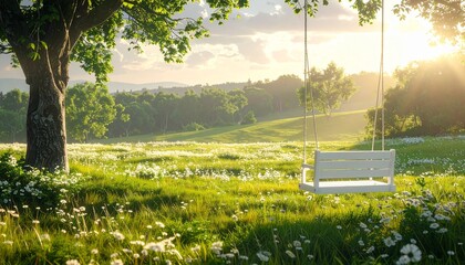 花咲く草原に佇む白いブランコ4