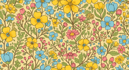 Colorful hand draw flowers seamless pattern for fabric textile wallpaper.