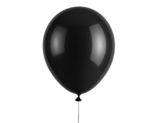 Top-Down Slight Tilt Black Balloon 3D Render with Matte Reflection, Transparent PNG
