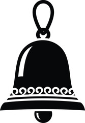 A simple black and white illustration of a classic hanging bell design