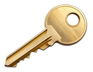 Top-Down View Modern Minimalist Golden Key, Smooth Design, Transparent PNG