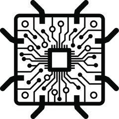 Detailed illustration of a black circuit board chip with connection points