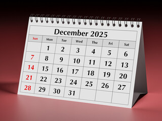 December 2025 calendar. One page of annual business desk monthly