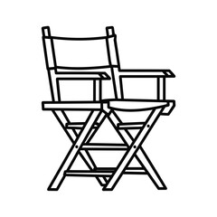 Director's chair outline icon, symbolizing film industry, cinema, and movie production. vector illustration on white background.