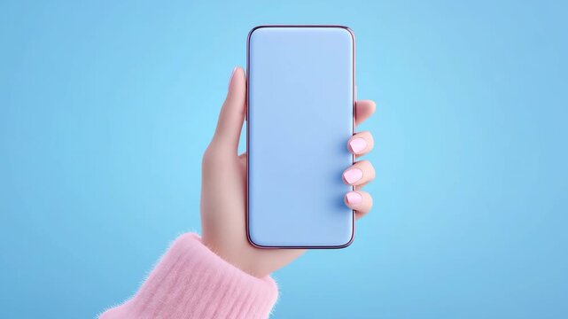 3D Hand Holding Smartphone with Blank Screen. Marketing Mockup, App Promotion, Creative Advertising Template, Copy Paste Area. Video
