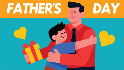 Illustration Of A Father And Son Hugging With The Words Father's Day Vector Design Template