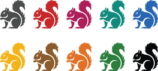 Colorful squirrel icons in different poses animal, Multicolor squirrel illustrations
