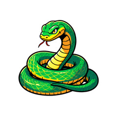 Fototapeta premium Coiled Green Snake Illustration on transparent background