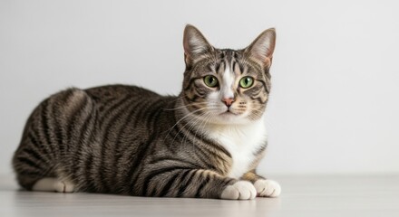 Obraz premium Green Eyed Tabby Cat Portrait, Kitten, Feline, Animal