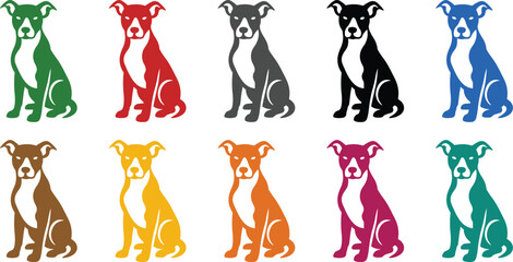 Sitting dog silhouettes in a spectrum of colors canine, Colorful dog seated icons