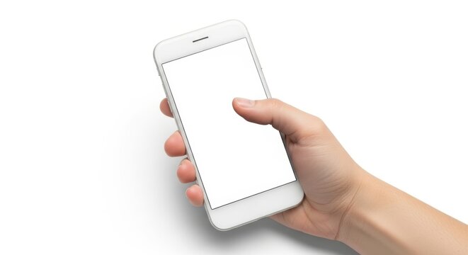 Hand Holding Smartphone with Blank Screen, Mobile phone, White, Technology