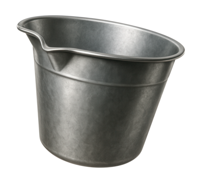 Steel mortar bucket with a wide lip, ideal for easy pouring in masonry tasks.