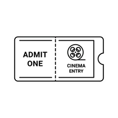 Cinema ticket admit one line icon, vector illustration of a movie entry pass for film events and entertainment access.