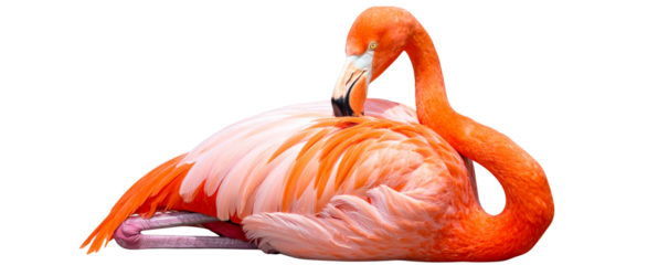 PNG Curled Flamingo Relaxing with Head Resting on Body, Minimalist Composition