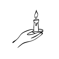 Minimalist hand holding candle line art