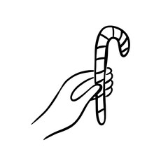 Hand holding candy cane line art