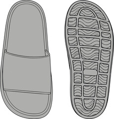 Slide sandals vector illustration, footwear design sketch, shoe sole tread pattern, fashion accessory outline, casual summer shoes, flat design artwork