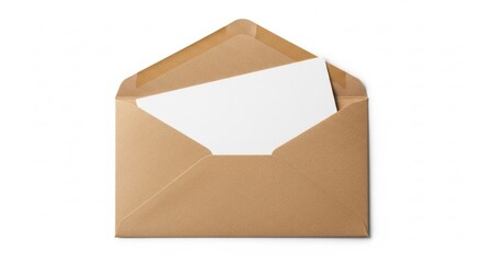 Open Kraft Envelope with White Card Inside, Kraft paper, Brown, Paper
