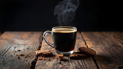 cup of coffee on wooden table