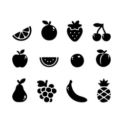 The fruit vacvtor icon set features a variety of fruit silhouettes.