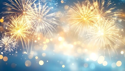 Fototapeta premium Festive Fireworks Display Celebrating Moments with a Burst of Golden and White Sparkles Against a Blue Background
