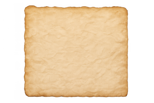 Old crumpled parchment paper with ragged edges presenting a vintage texture on a transparent background