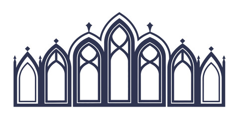 Gothic cathedral window, an elegant blue vector silhouette of a large gothic church or cathedral window, perfect for historical book covers, wedding invitations, religious artwork, and decorative