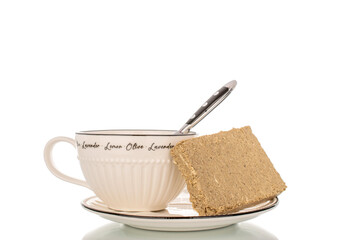 Fragrant sweet halva isolated on white background, macro.