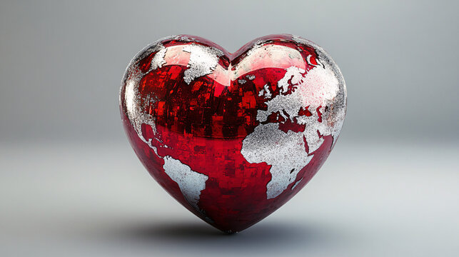 Stunning heart shaped Earth global love concept with vibrant red planet