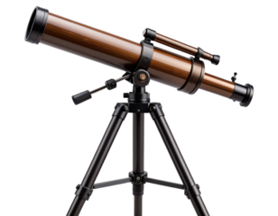 Side Angle View Brown Space-Gazing Telescope with Adjustable Black Tripod – Cutout PNG (3)