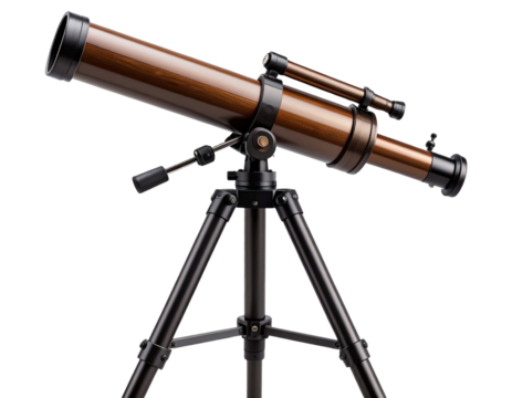 Side Angle View Brown Space-Gazing Telescope with Adjustable Black Tripod – Cutout PNG (3)
