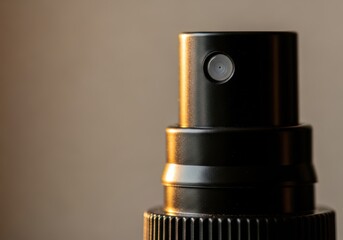Black Spray Bottle Nozzle Close-Up in Warm Minimal Product Photography