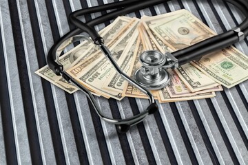 Health care concept. Medical bills on the desk