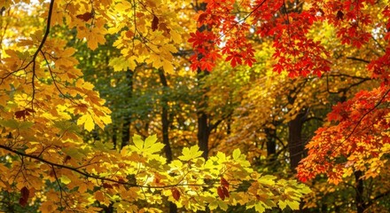 Obraz premium Autumn Foliage in a Forest, Fall, Leaves, Trees