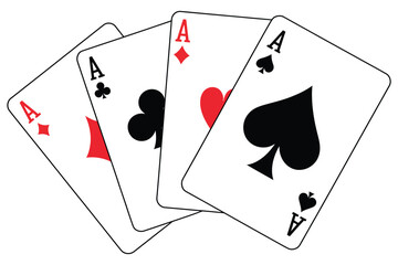 Hand of aces playing cards, four aces poker concept illustration, clean vector set ideal for poker tutorials, gambling themed artwork
