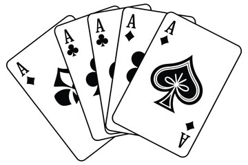 Hand of aces playing cards, four aces poker concept illustration, clean vector set ideal for poker tutorials, gambling themed artwork