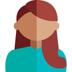 Faceless Female Avatar with Brown Hair and Teal Shirt Minimalist Flat Design Graphic with Transparent Background Isolated for User Profile Icon