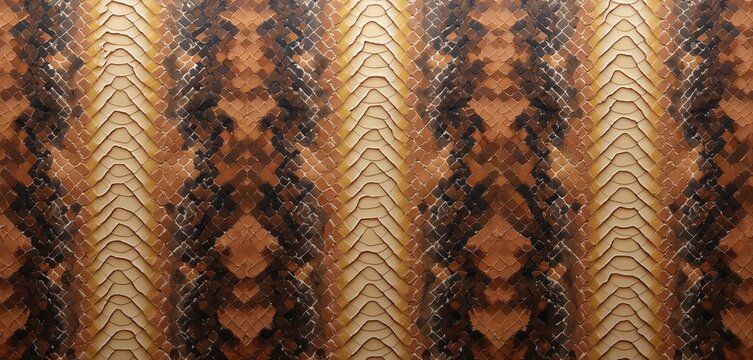 Brown python skin scales create repeating pattern. Detailed texture of reptile hide with natural brown and tan colors. Close up of animal skin surface. Wildlife background. - Powered by Adobe