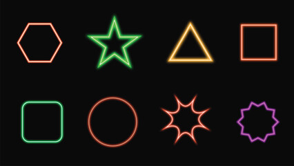 Vibrant Neon Geometric Shapes on Black Background