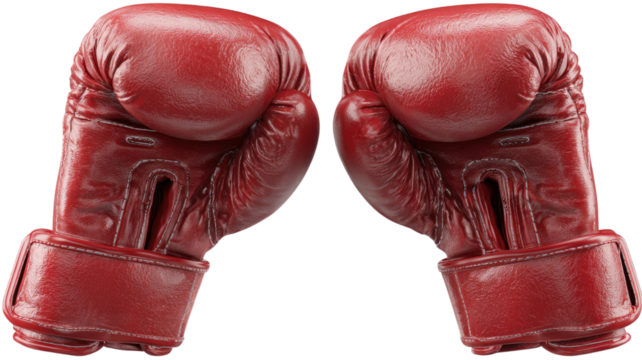 Pair of red boxing gloves for training and fighting sport equipment isolated on white background