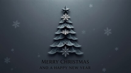 Minimalist Dark Blue and Black Christmas Tree Design with Star and Snowflakes Greeting Card_12