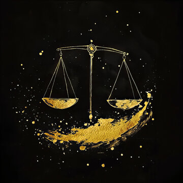 Ikona r&oacute;wnowagi &ndash; artystyczne przedstawienie wag w kolorze złota

