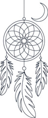 Minimalist Dreamcatcher with Crescent Moon Outline